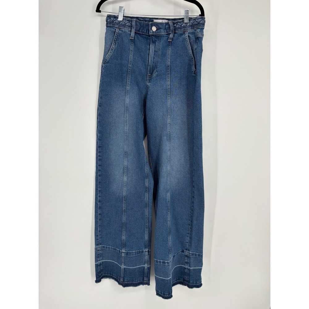 Gap Jeans Women 28/6T Blue High Stride Wide Leg Braided Waist Raw Hem Tall